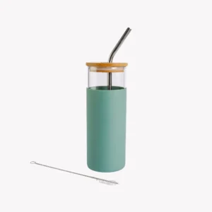 Tumbler bottle set with glass tumbler, bamboo straw and canvas pouch for corporate gifting