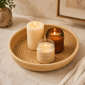 Candle tray handcrafted from date palm leaves