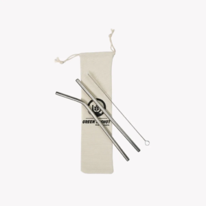 Stainless steel straws corporate gift set with cleaning brush and carry pouch